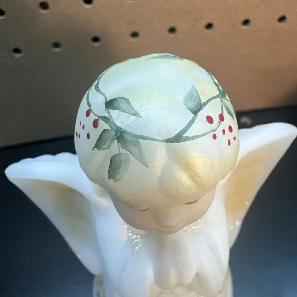 VTG Fenton Satin Glass Angel Bell Signed Numbered S. Fisher Music Notes #885